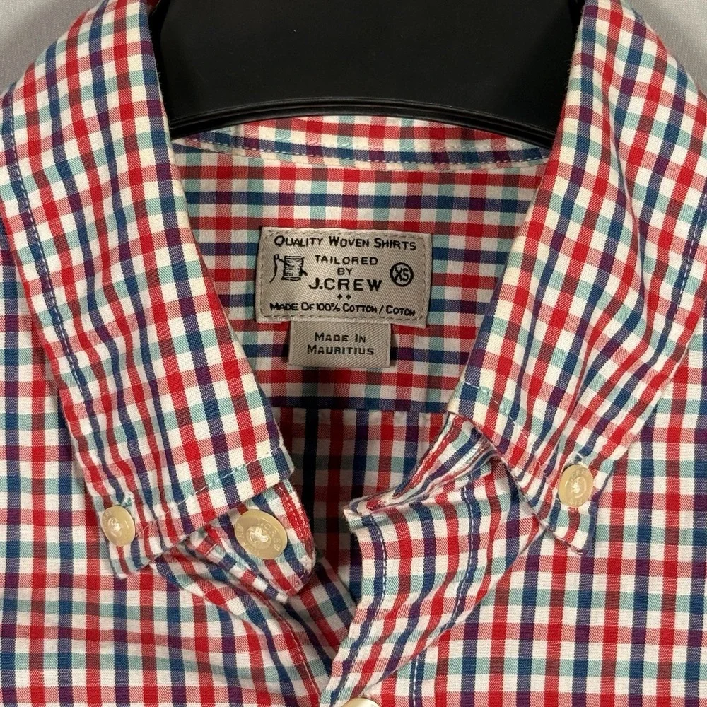 J.CREW Button Down Shirt Men's XS Blue Red Classic Plaid Flex‎ Washed Slim Fit